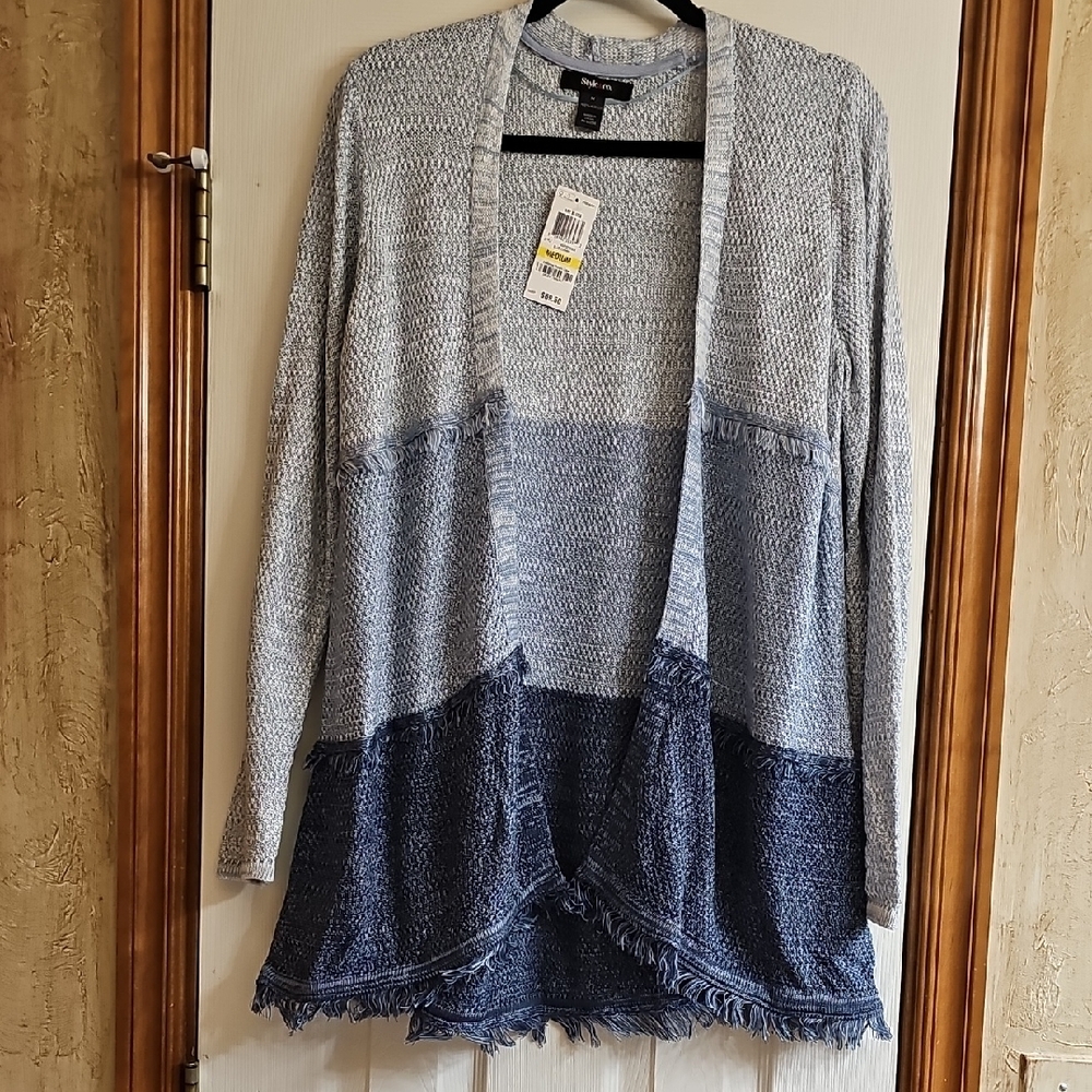 Style & Co Blue Cardigan Sweater with Fringe
